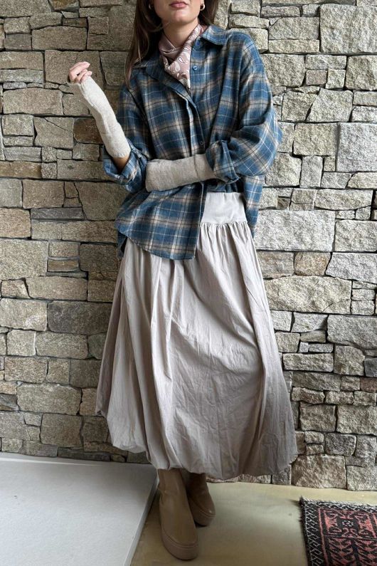 Paloma Bubble Hem Midi Skirt Stone